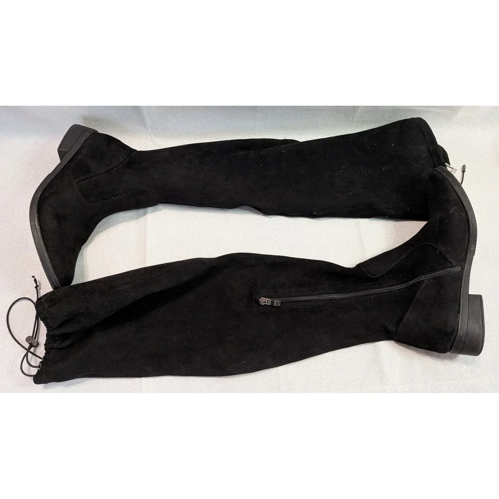 Laverne Over the Knee Boots Women 9.5W Black Good Faux Suede Pointed Toe Zip
